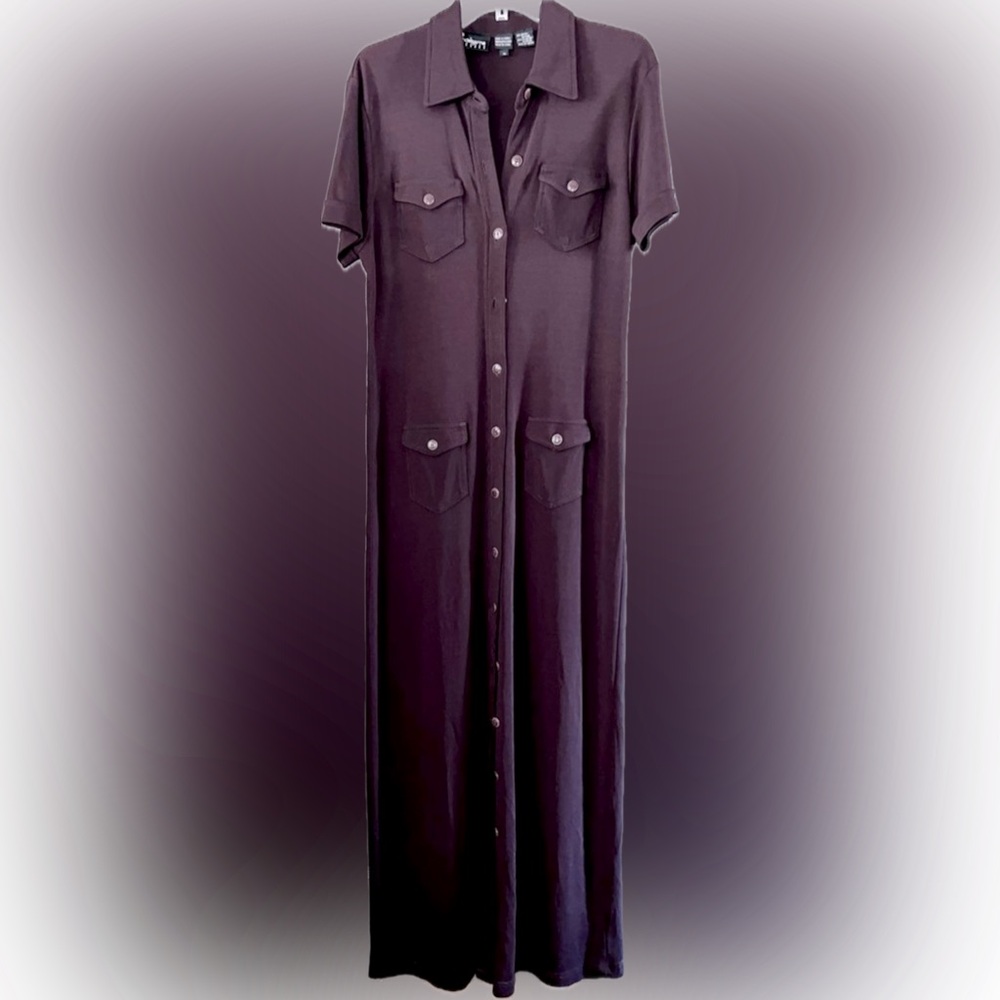 Liz Claiborne Full-Length Stretchy Button-Front Dress, Brown, Size XL, EUC